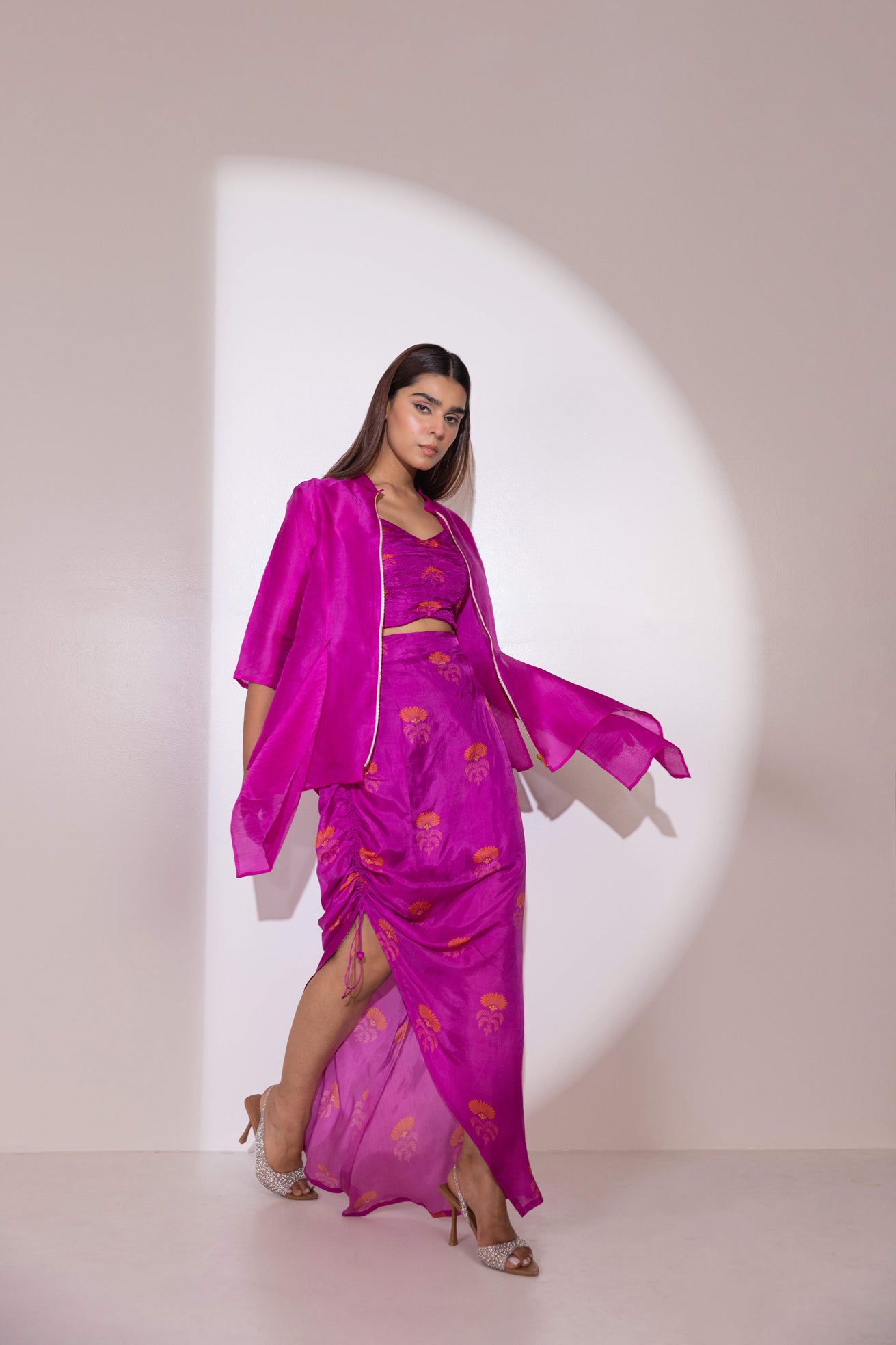 Magenta ruching three piece set