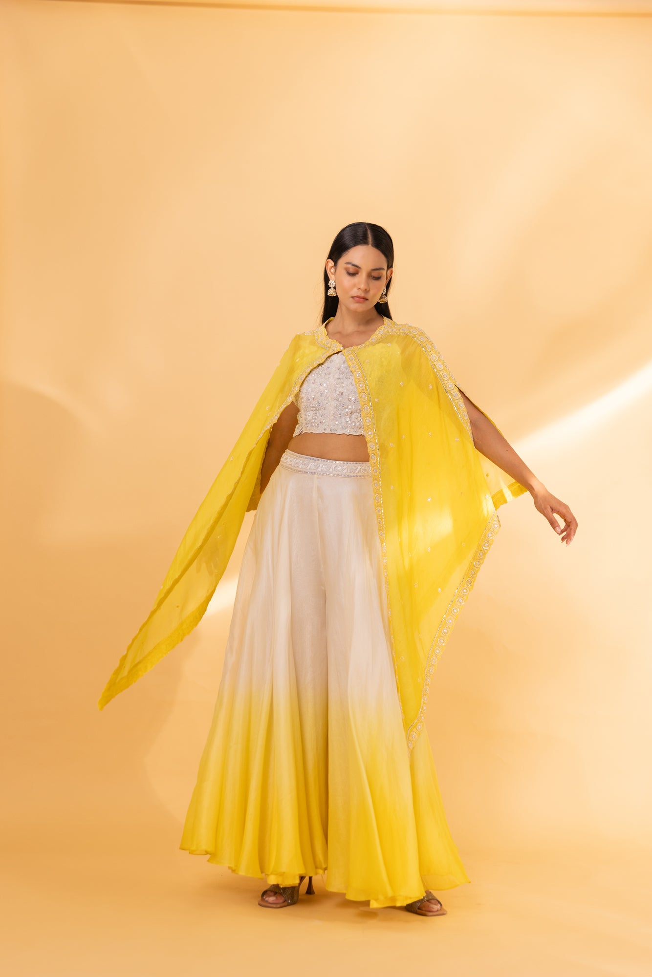 Yellow shaded sharara jacket