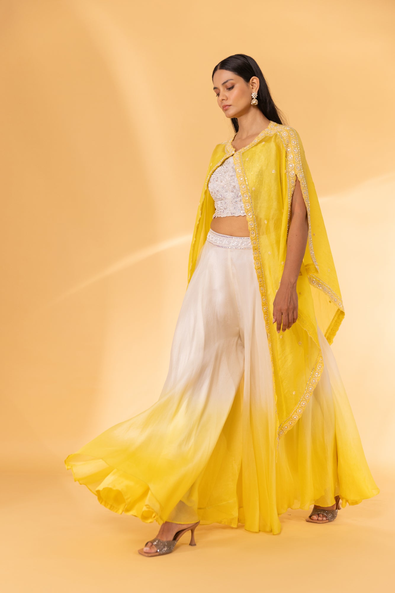 Yellow shaded sharara jacket