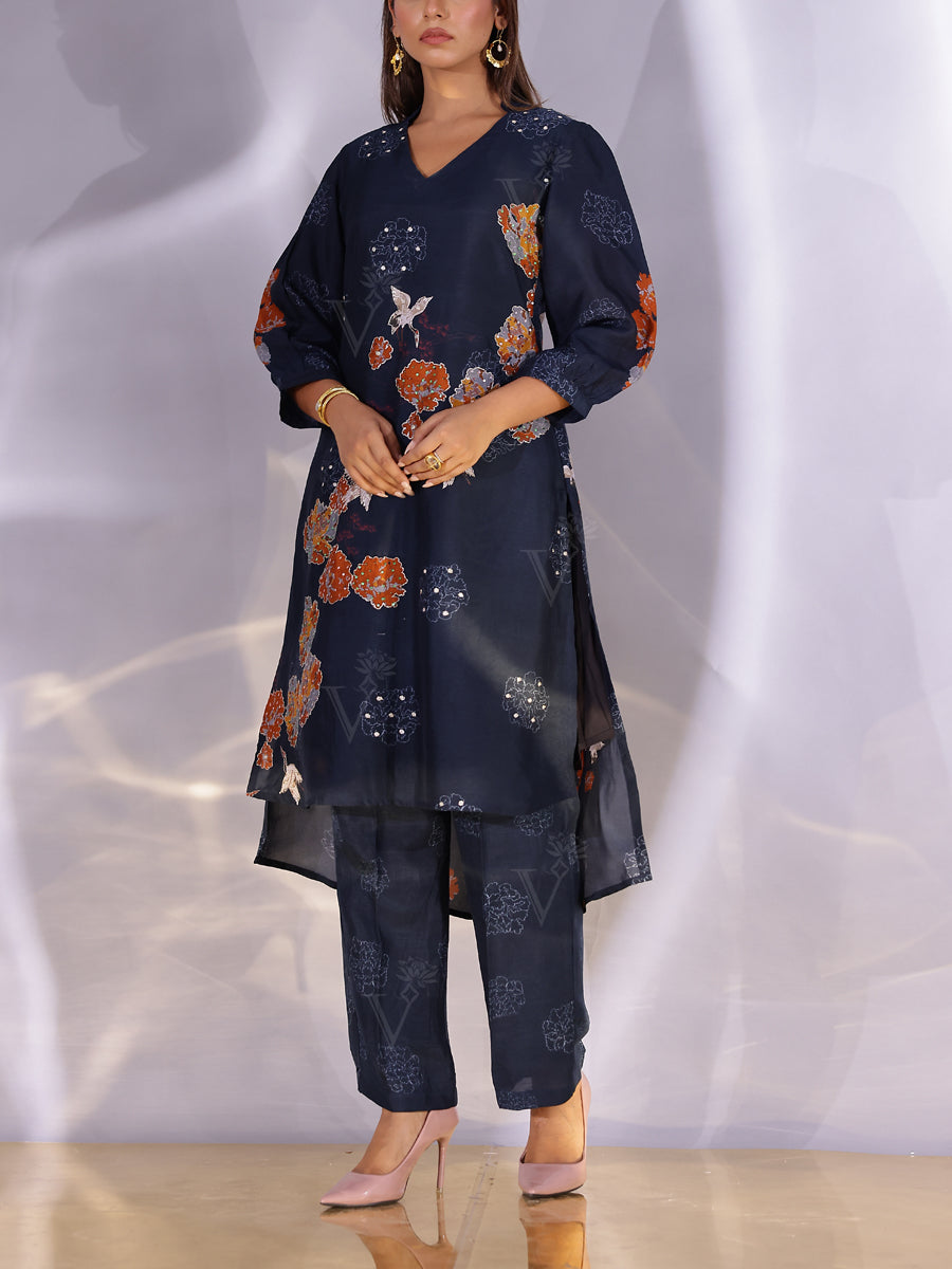 Midnight Blue Vasansi Silk Printed Co-ord Set