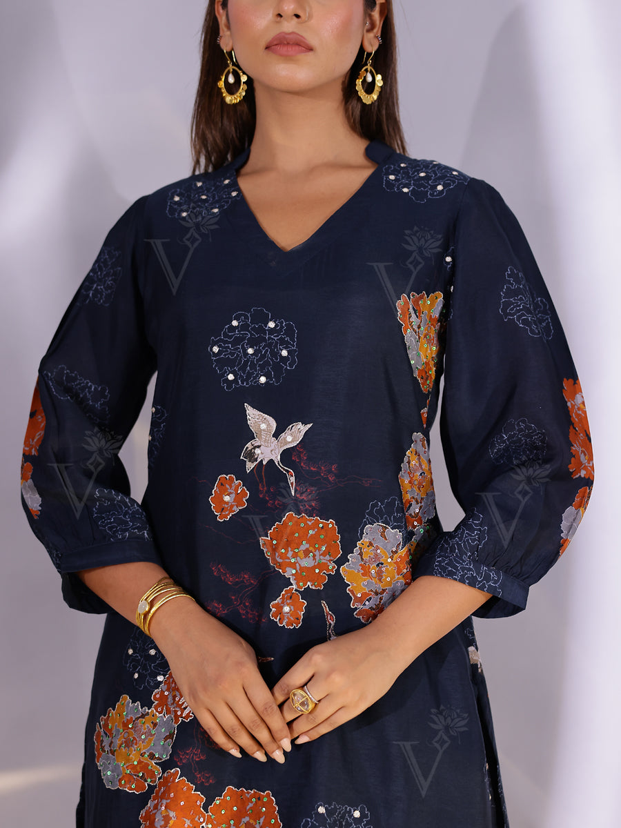 Midnight Blue Vasansi Silk Printed Co-ord Set