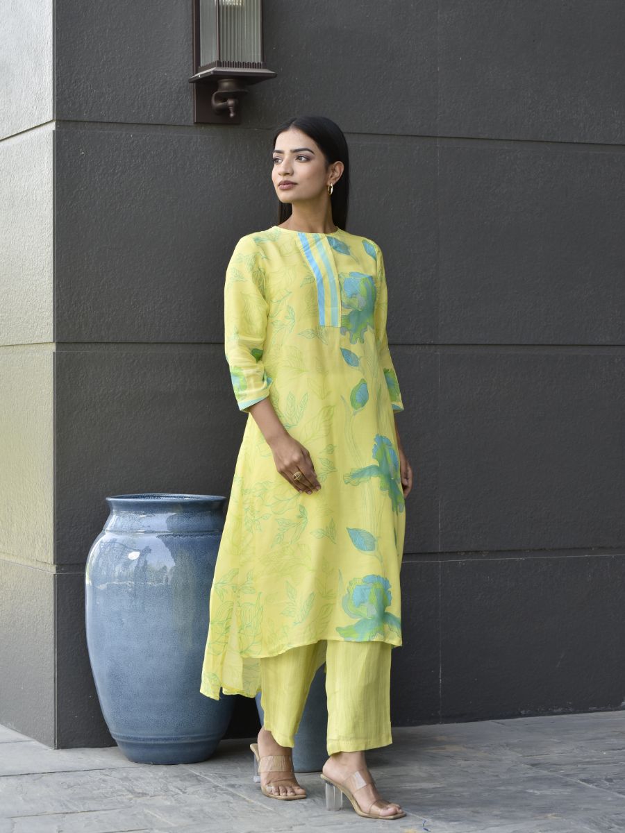 Yellow Vasansi Silk Printed Co-ord Set