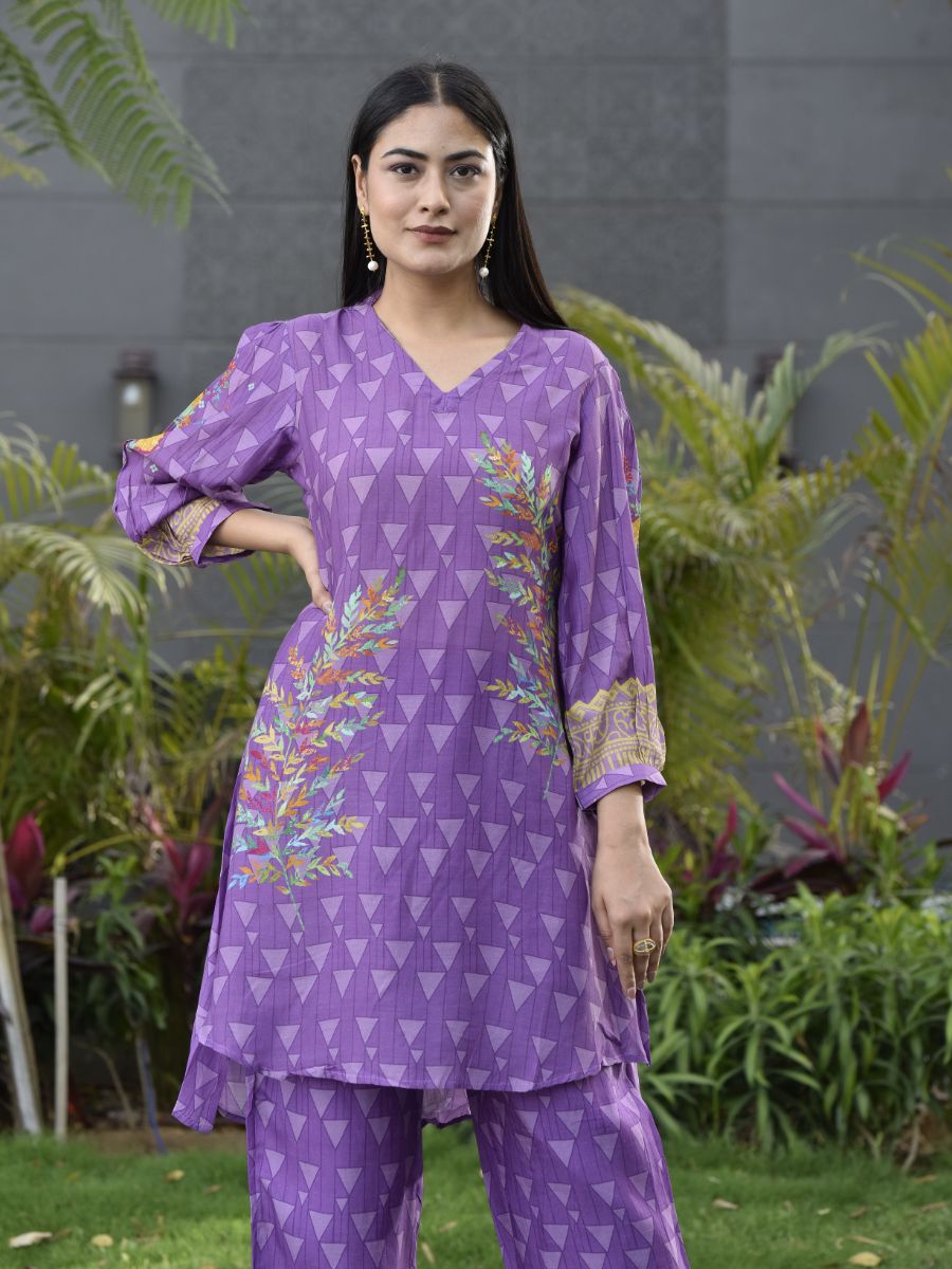 Purple Vasansi Silk Printed Co-ord Set