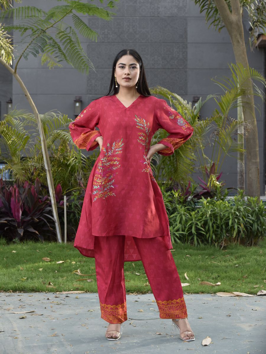 Red Vasansi Silk Printed Co-ord Set