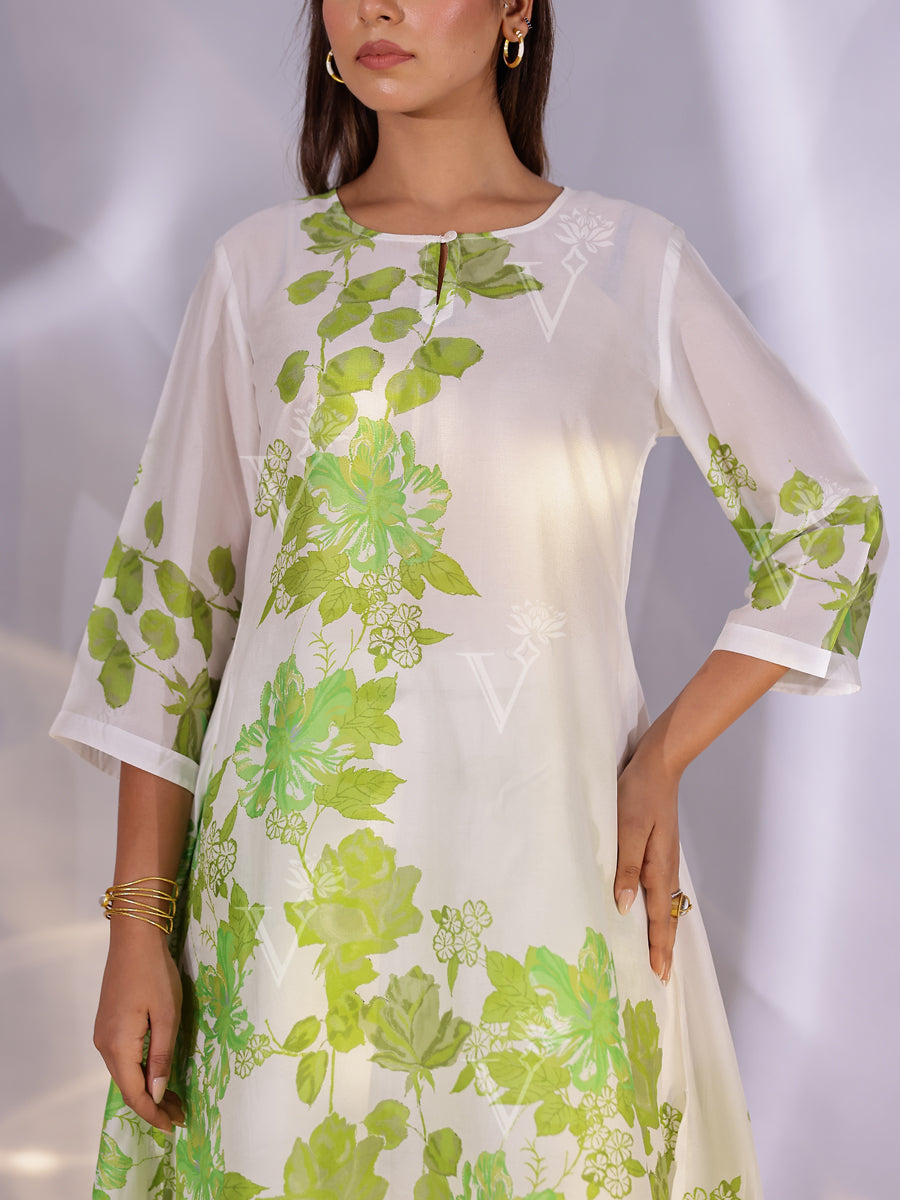 White and Green Vasansi Silk Printed Co-ord Set