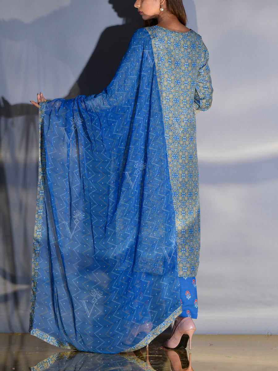 Blue Vasansi Silk Printed Suit Set