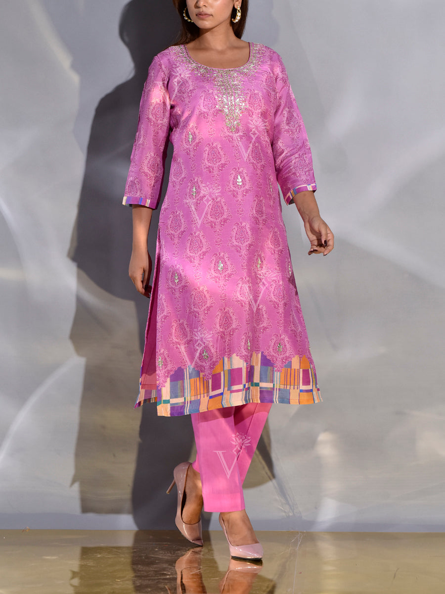 Lavender Vasansi Silk Printed Kurti