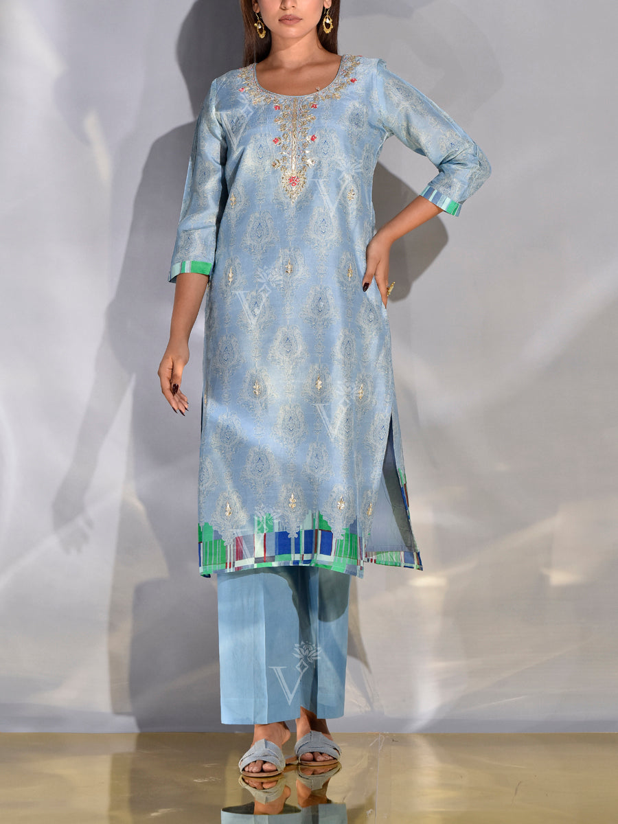 Powder Blue Printed Kurti