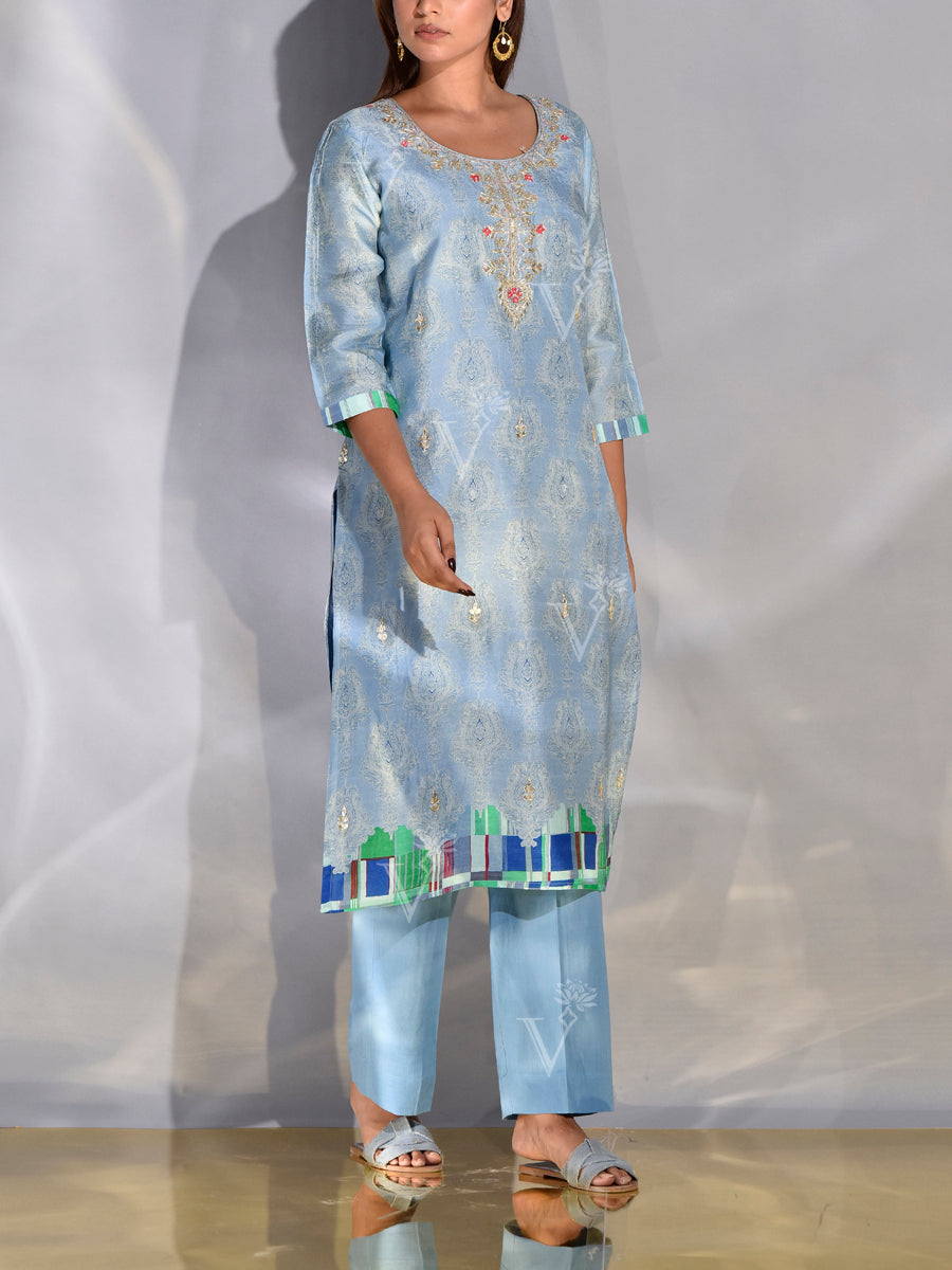 Powder Blue Printed Kurti