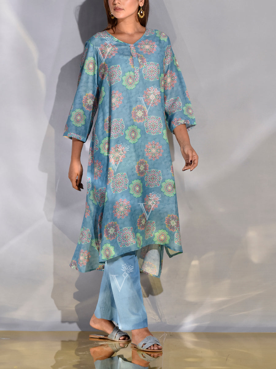 Baby Blue Vasansi Silk High Low Kurta