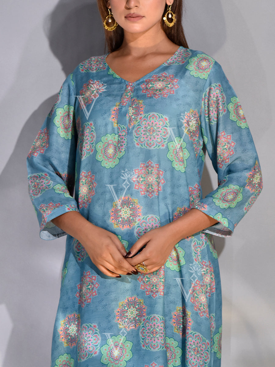 Baby Blue Vasansi Silk High Low Kurta