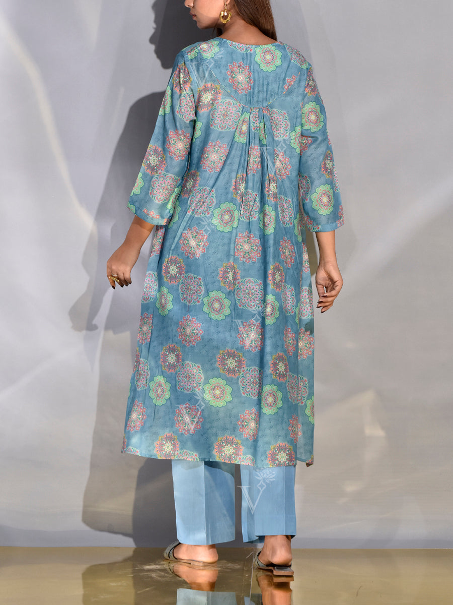 Baby Blue Vasansi Silk High Low Kurta