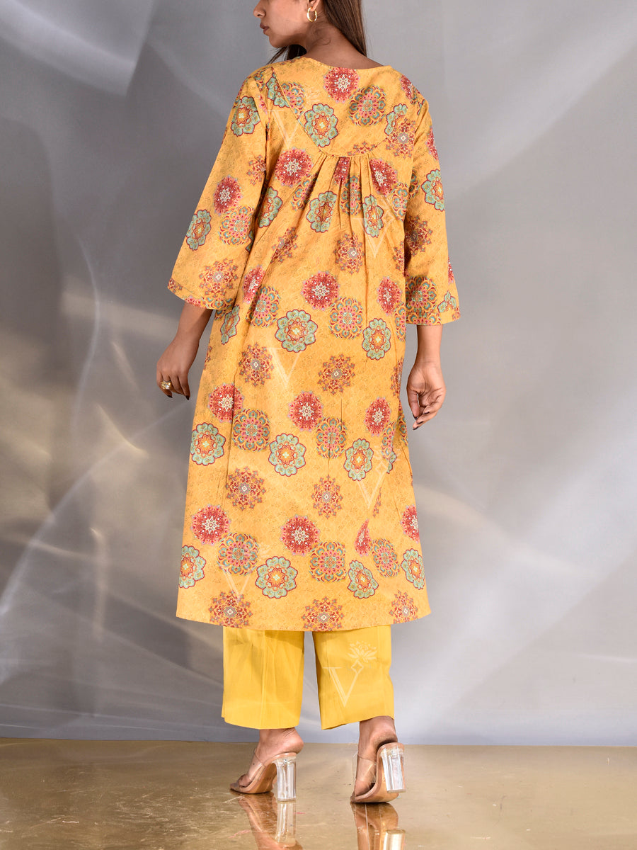 Mustard Dobby Cotton Printed Kurti