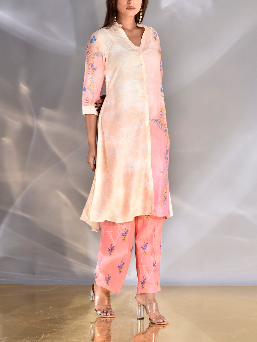 Pink and Off- White Vasansi Silk Pant Set