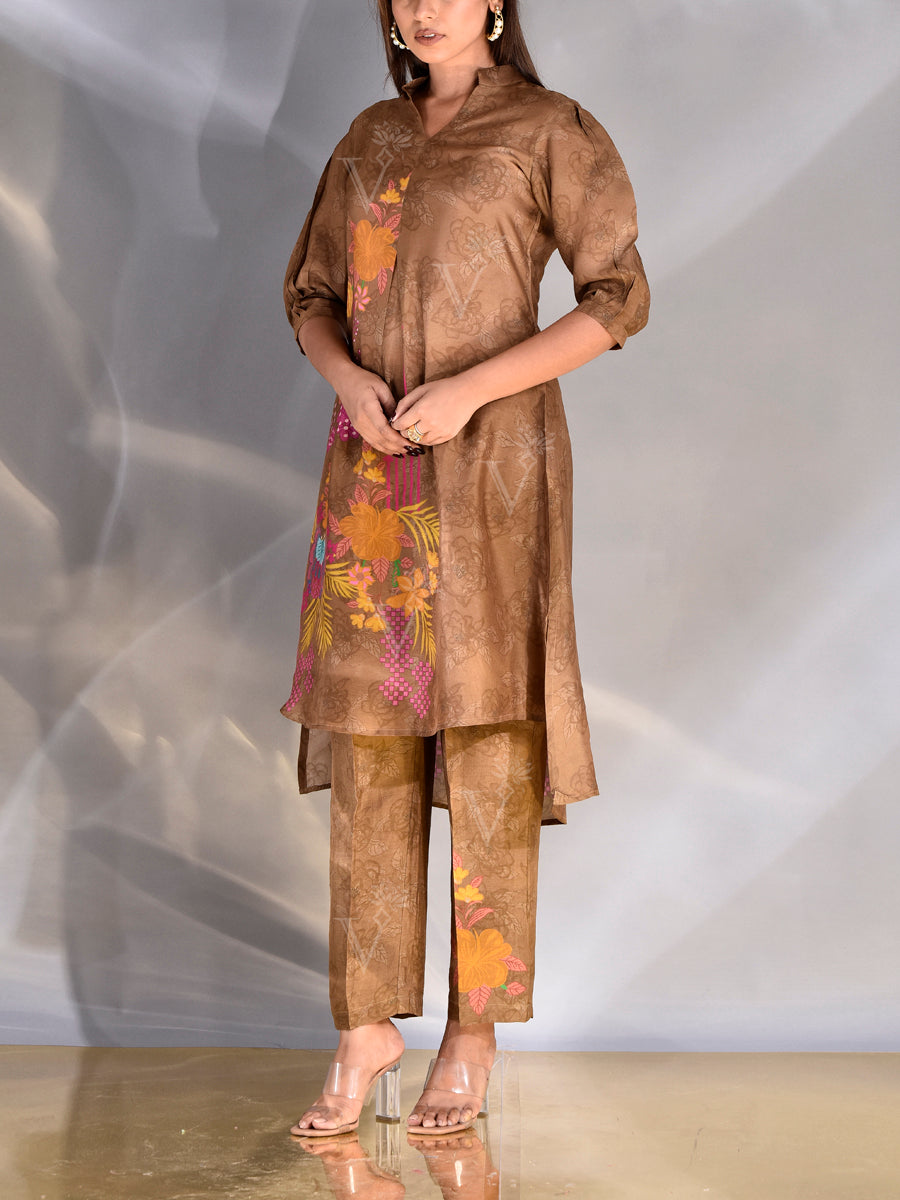 Brown Vasansi Silk Printed Co-ord Set