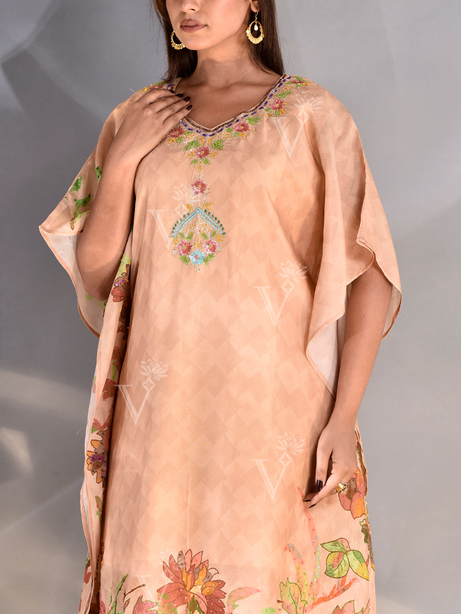 Coral Peach Vasansi Silk Kaftan Set