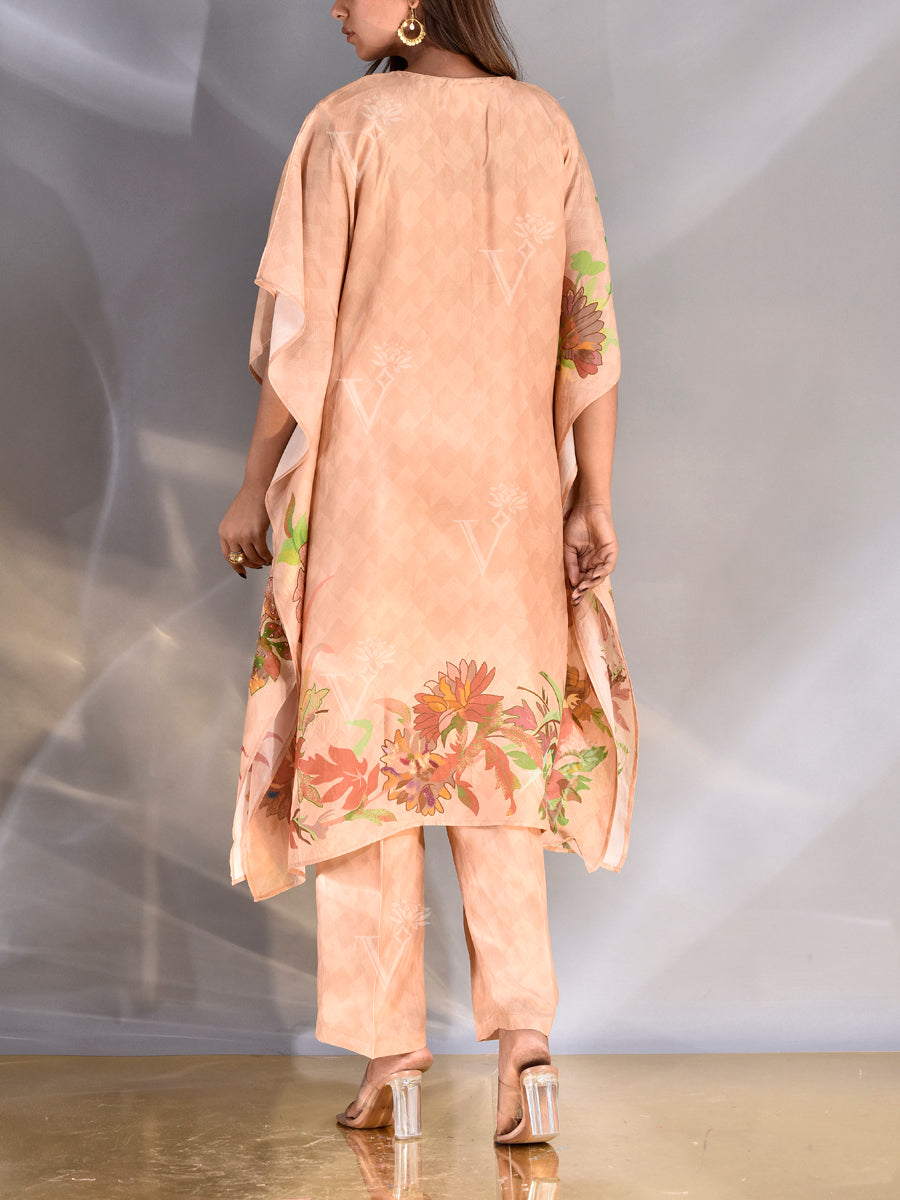 Coral Peach Vasansi Silk Kaftan Set