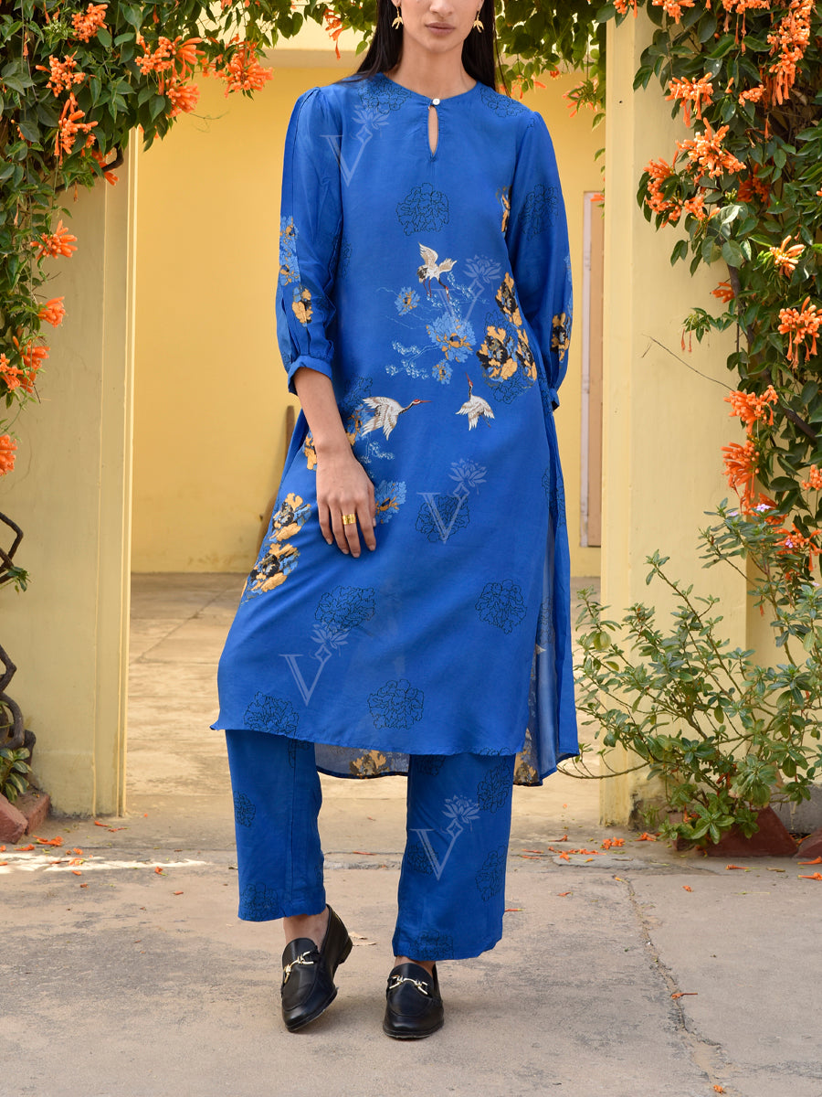 Azure Blue Vasansi Silk Printed Co-ord Set