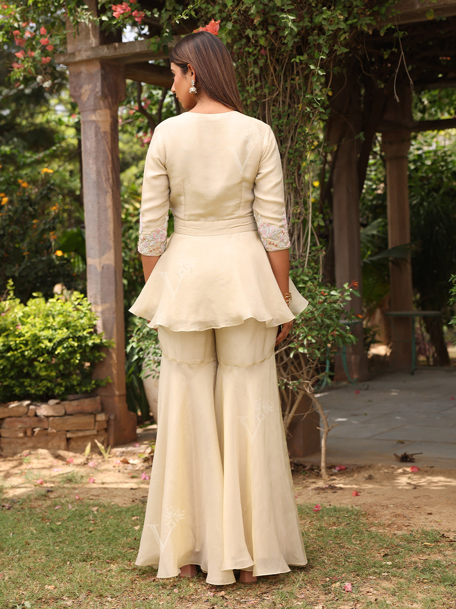 Summer White Tissue Peplum and Sharara Set