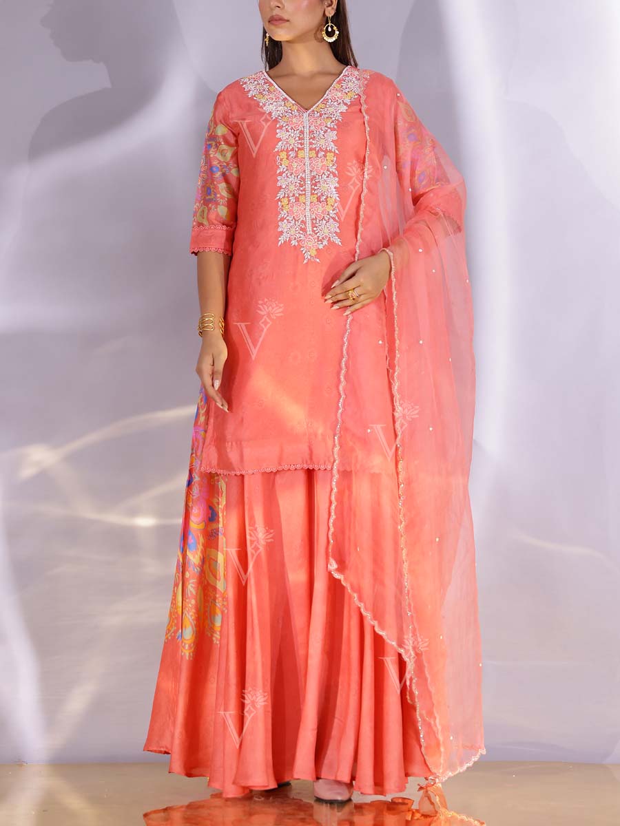 Sunkissed Coral Vasansi Silk Sharara Set