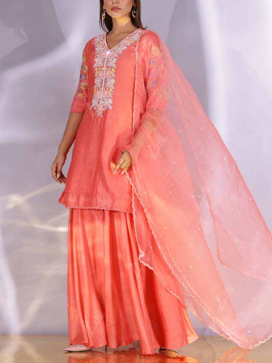 Sunkissed Coral Vasansi Silk Sharara Set