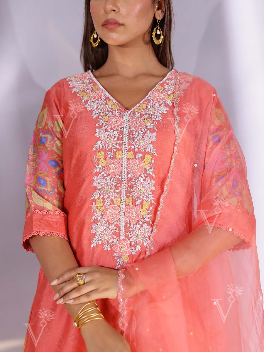 Sunkissed Coral Vasansi Silk Sharara Set