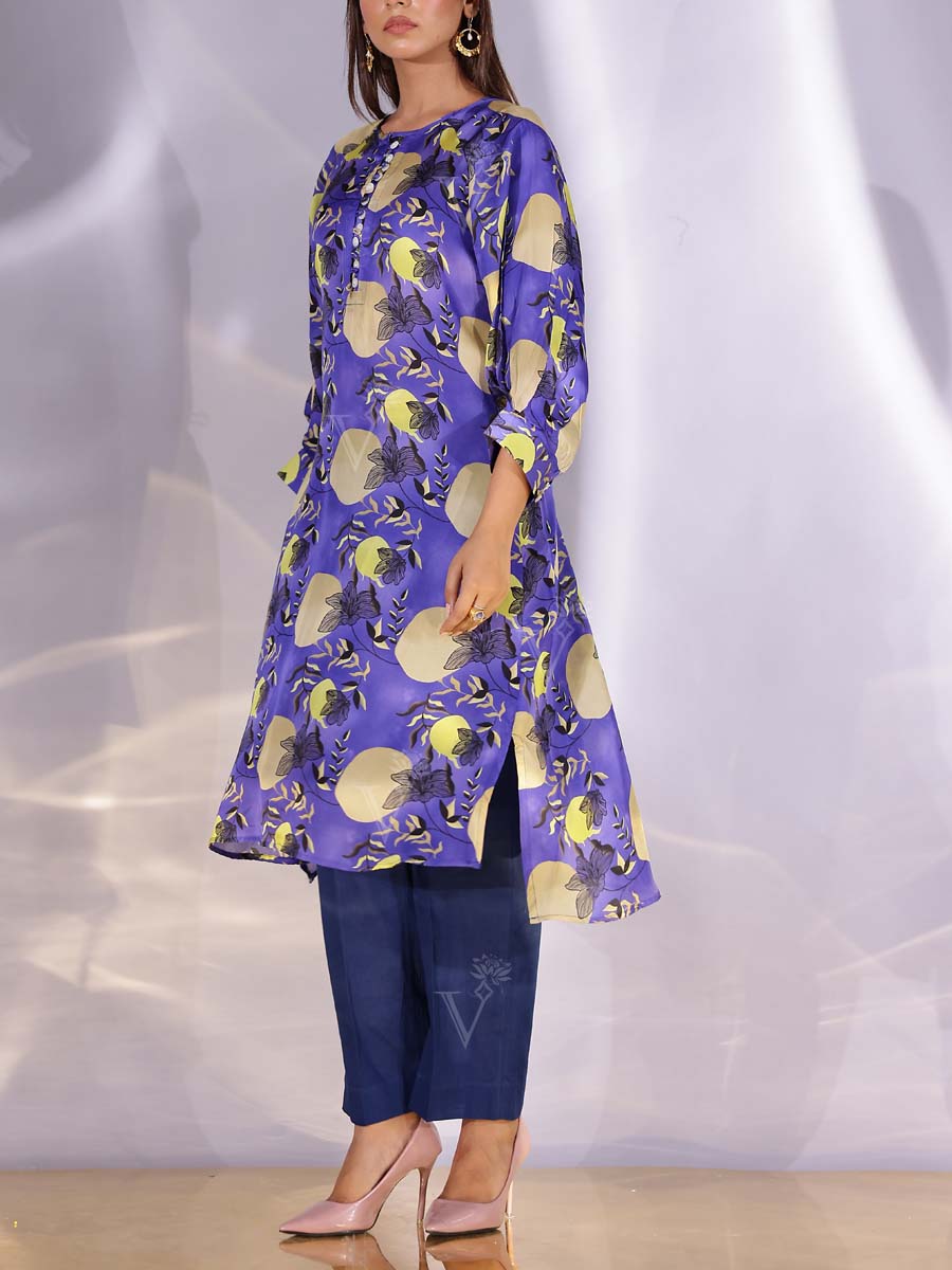 Blue Satin Silk Kurta