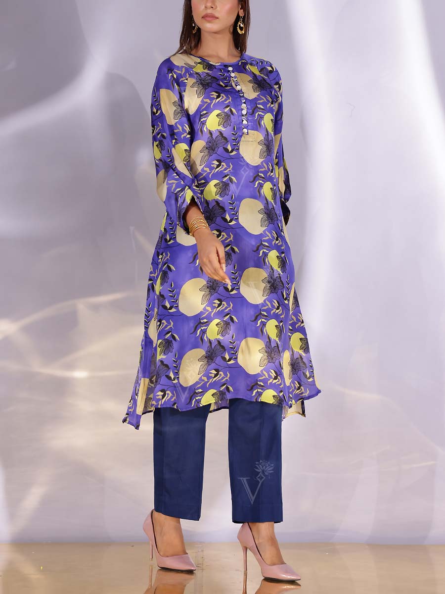 Blue Satin Silk Kurta