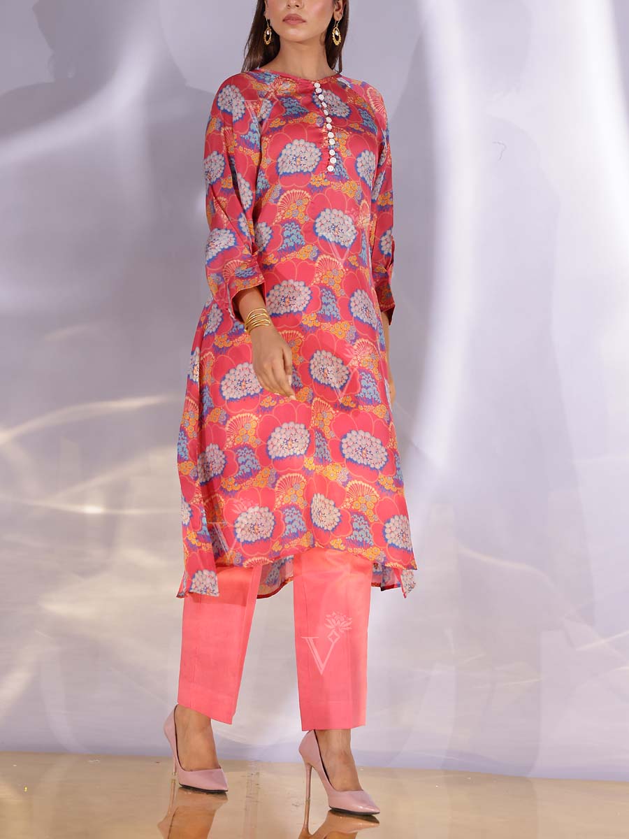 Pink Satin Silk Kurta