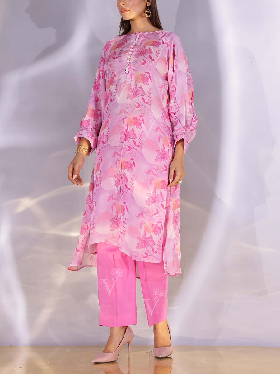 Mauve Pink Satin Silk Kurta