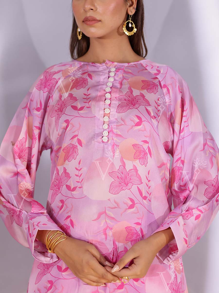 Mauve Pink Satin Silk Kurta