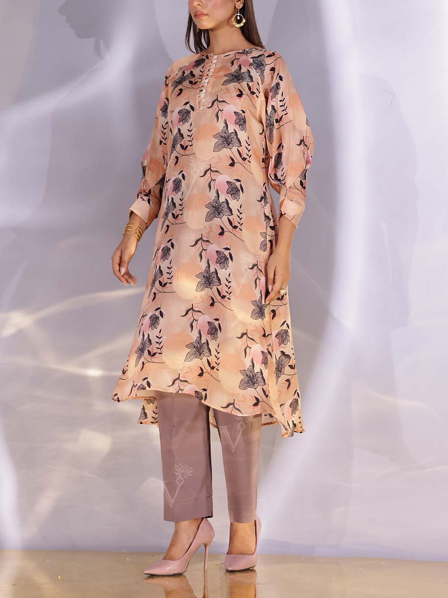 Peach Satin Silk Kurta