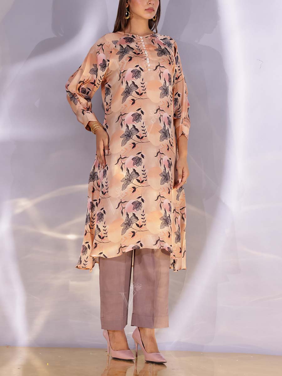 Peach Satin Silk Kurta