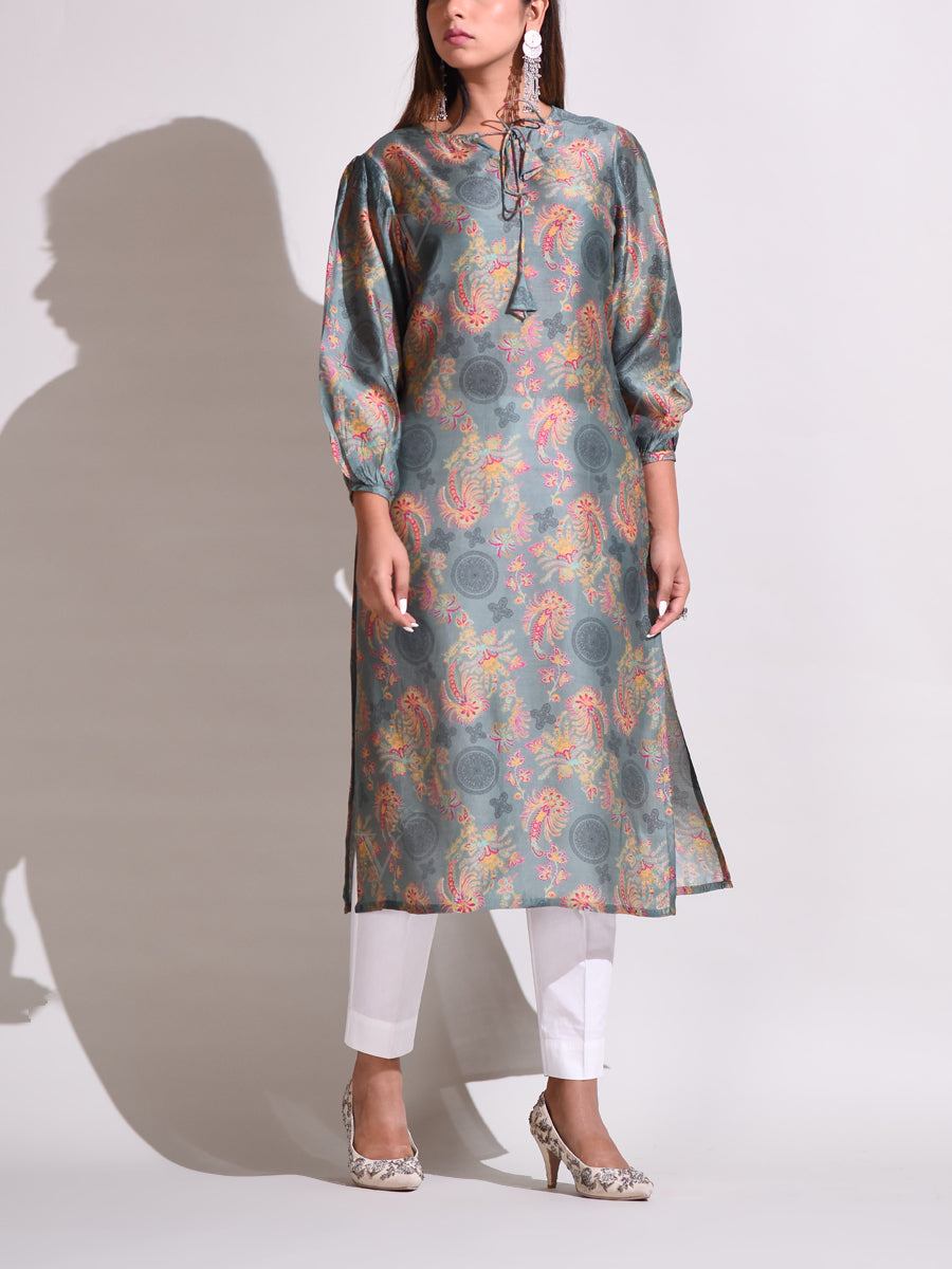 Green Handcrafted Silk Kurti