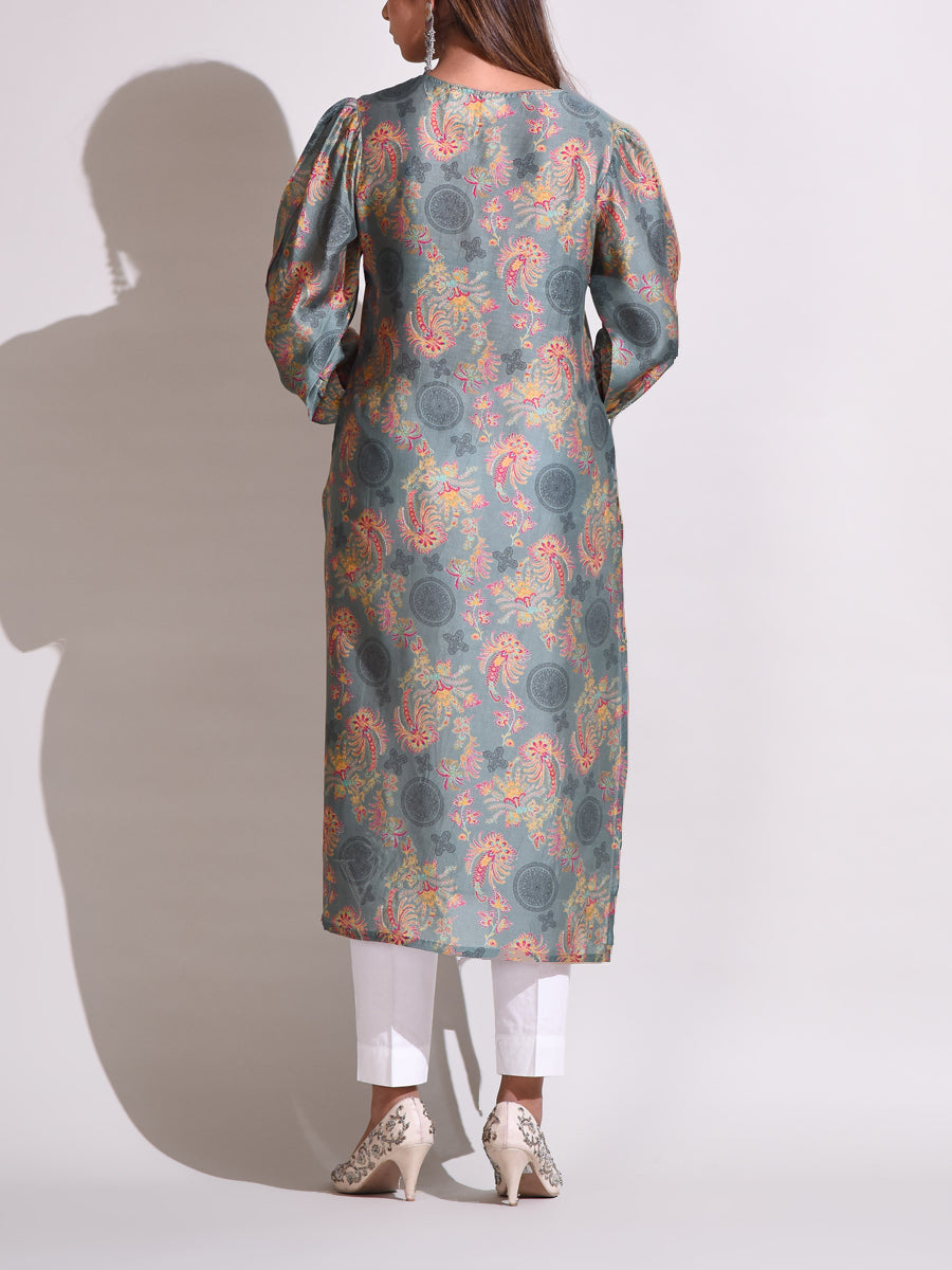 Green Handcrafted Silk Kurti