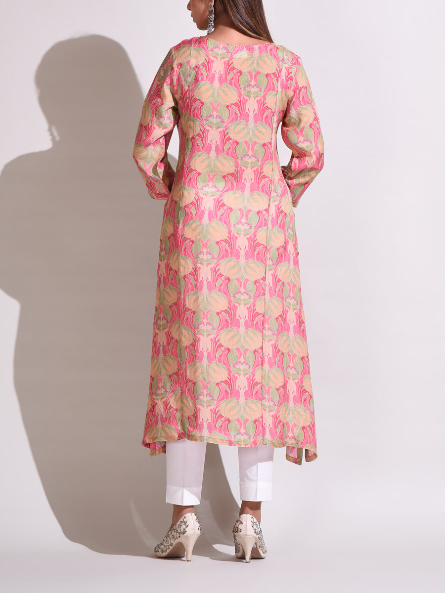 Peach Jaipur Craft Silk Kurti