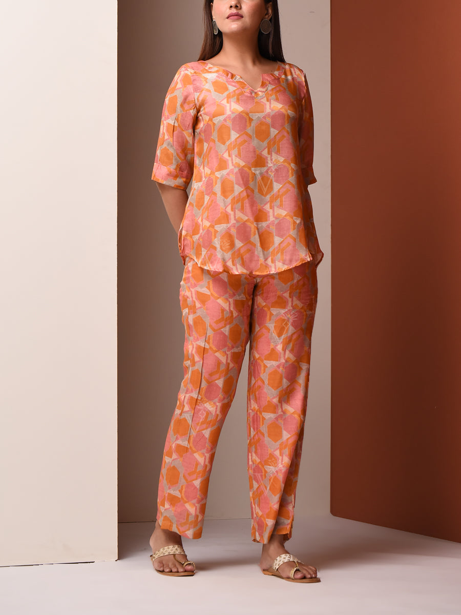 Peach Vasansi Silk Pant Set