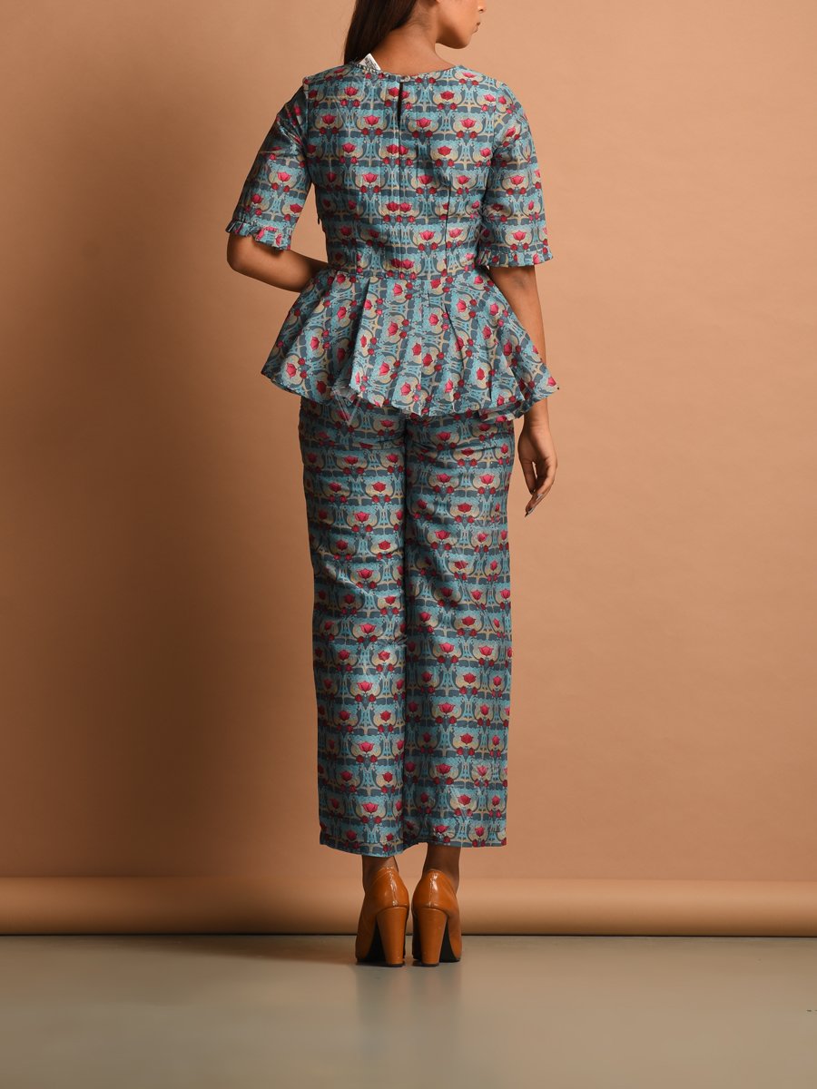 Blue Silk Printed Co-ord Set